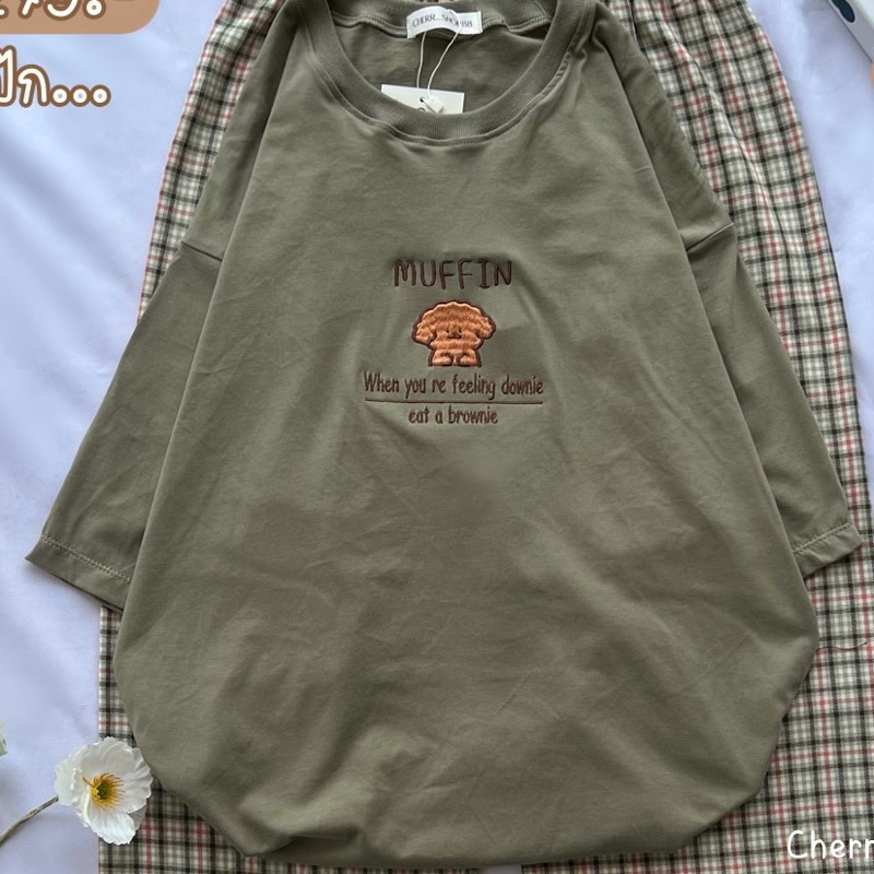 i-ขายเฉพาะเสื้อ-shirt-only-เสื้อยืดโอเวอร์ไซส์-oversize-ผ้าคอตตอน-ลาย-น้องหมา-muffin