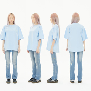 OV12 Baby blue เสื้อยืดสีฟ้าอ่อน Cotton20 Oversize