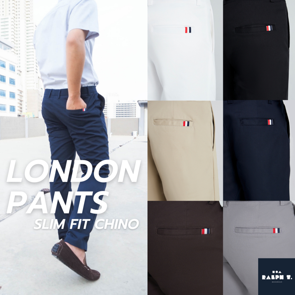 ภาพหน้าปกสินค้ากางเกงขายาวผู้ชาย กางเกงชิโน่ ทรงกระบอกเล็ก ธง 3 สี SLIM FIT LONDON PANTS - RALPH T สแล็ค จากร้าน ralpht.official บน Shopee