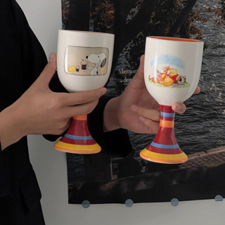 ส่งจากไทย✨แก้ว แก้วแชมเปญ แก้วทรงสูง Snoopy &amp; Pooh แก้วไวน์  Mug cup