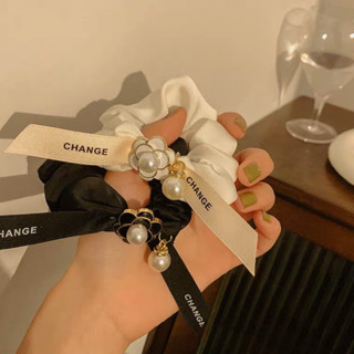 ร้านไทย🇹🇭พร้อมส่ง ยางรัดผม ประดับโบว์ chanel สไตล์ฝรั่งเศส มีสีดํา สีขาว