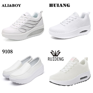 รองเท้าผ้าใบกีฬา รองเท้าผู้หญิง สีขาวล้วน มี 4 แบบ ไซส์ 35 - 42 มีสินค้าพร้อมส่งจากไทย