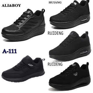 รองเท้าผ้าใบผู้หญิง สีดำล้วน รองเท้าเพื่อสุขภาพ แบรนด์ ALI&amp;BOY , HUIANG , A111 , RUIDENG1, RUIDENG2