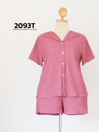 2093T ชุดเซ็ทเสื้อคอปกผ้าอัดยับ+กางเกงขาสั้น