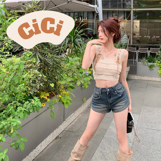 Cici(NO.1603)เสื้อกล้ามไหมพรมผ้าถัก แต่งฉลุ ดีเทลเชือกผูกโบว์ น่ารักม๊าก