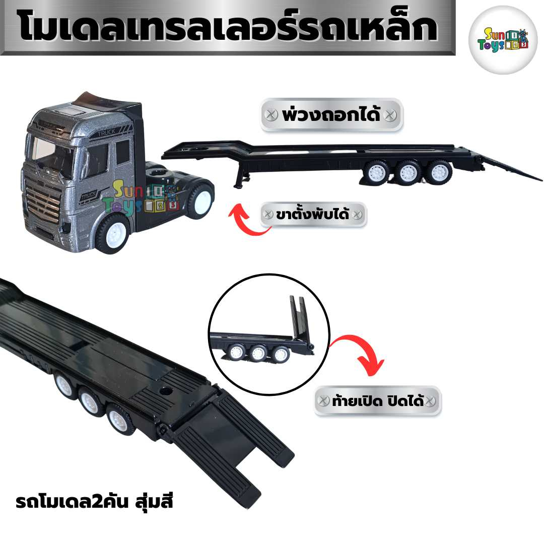 โมเดลรถเทรลเลอร์พร้อมรถเหล็ก2คัน-โมเดลจำลอง-diecast