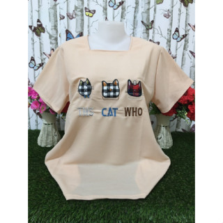 เสื้อยืด เสื้อยืดคอสี่เหลี่ยมแขนสั้น สไตล์เกาหลี สําหรับผู้หญิง ผ้าใส่สบายไม่ร้อน รุ่น9229CAT