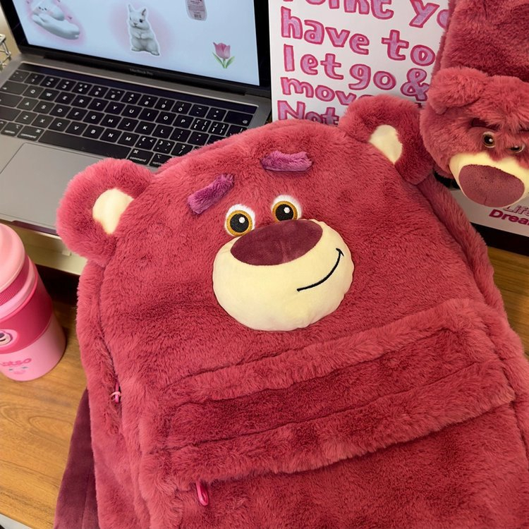 camidy-น่ารักสตรอเบอร์รี่หมีซัลลิแวนกระเป๋าเป้สะพายหลังญี่ปุ่น-ins-plush-มัธยมต้นนักเรียนวิทยาลัยความจุขนาดใหญ่กระเป๋านักเรียนระดับ