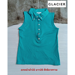 Glacier เสื้อคอปกแขนกุด สีออกคราม ผ้าดี ผ้าใส่สบาย มือสองสภาพใหม่ ขนาดไซส์ดูภาพแรกค่ะ งานจริงสวยค่ะ
