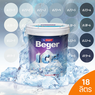 Beger ICE สีฟ้าอมเทา ฟิล์มกึ่งเงา และ ฟิล์มด้าน 18 ลิตร สีทาภายนอกและภายใน สีทาบ้านแบบเย็น เช็ดล้างทำความสะอาดได้