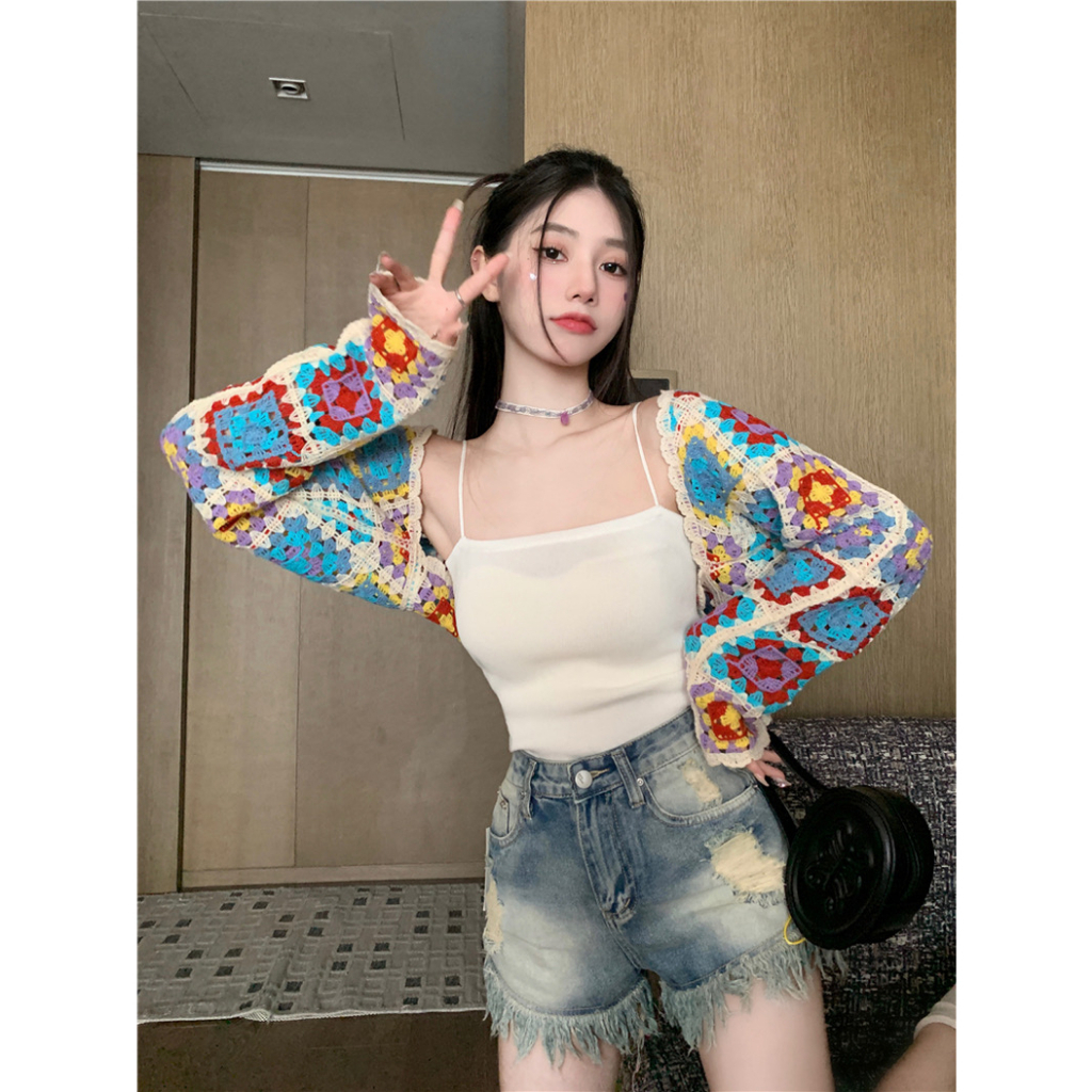 cici-no-j1019-เสื้อคลุมแขนยาวทรง-crop-ผ้าไหมพรมถักอย่างดี-เรียบหรูดูแพง
