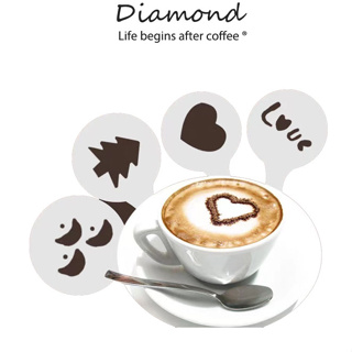 ❤ Diamond Coffee แผ่นโรยผงโกโก้ กาแฟ แม่พิมพ์พลาสติก (ถุงล่ะ 16 ชิ้น) ชุดทำลาเต้อาร์ต แม่พิมพ์พลาสติก พิมพ์ลายดอกไม้