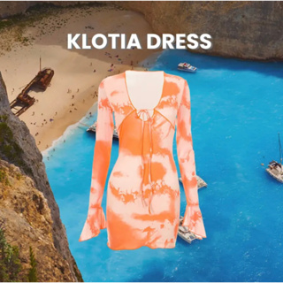 Atipashop - KLOTIA DRESS เดรสสั้น ซีทรู แขนยาว สีส้มมัดย้อม