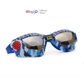 BLING2O แว่นตาว่ายน้ำเด็กยอดฮิตจากอเมริกา MACK TRUCK CAMO-BLUE METAL ป้องกันฝ้าและ UV ถ่ายรูปสวย สายซิลิโคนนิ่มไม่พันผม