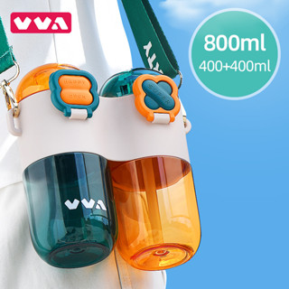 VVA 800ml ขวดน้ำเด็กพกพา พร้อมสายสะพาย วัสดุ Tritan BPA free 2in1 ความจุ ขวดน้ำสองช่อง ยกดื่ม+หลอดดูด water bottle 1005