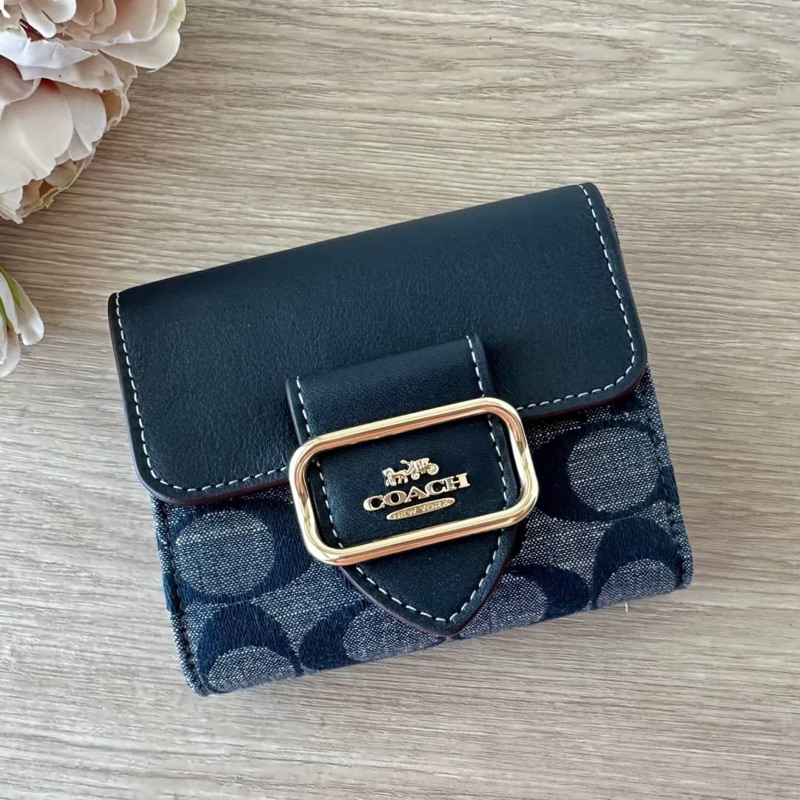 สด-ผ่อน-กระเป๋าสตางค์-2-พับ-ch151-coach-small-morgan-wallet-in-signature-chambray