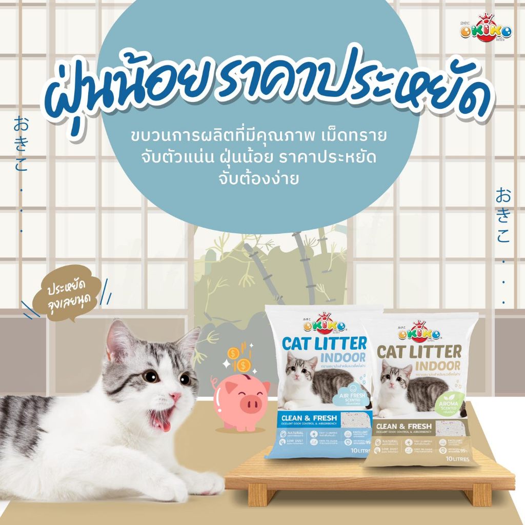 ทรายอนามัยสำหรับแมวเลี้ยงในบ้าน-ฝุ่นน้อย-okiko-cat-indoor-bnn-petshop