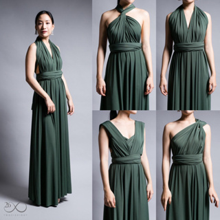 268 Dress สี Forest (free size) เดรสที่ใส่ได้มากกว่า 50 แบบ หมดปัญหาต้องคอยซื้อชุดใหม่สำหรับงานต่อไป