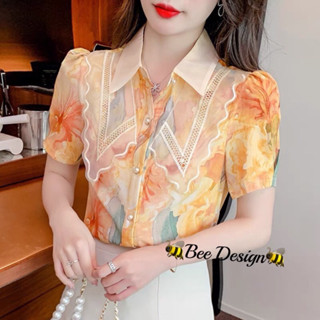 🎀เชิ้ตปกผ้าพื้น ตัวเสื้อลายทั้งตัว ใต้ปกลงมา มีปกอีกชั้น ผ้าแก้วปัก สวยมากๆ เนื้อผ้าดี นิ่ม พริ้ว ใส่สบาย