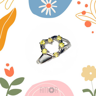 แหวนเงินแท้ 925 ฝังพลอยบุษราคัมสีเหลืองมะนาว(Yellow Sapphire)