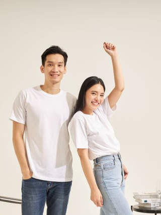 100salueng เสื้อยืดคอกลม สีขาว ultra basic ผ้ายืดใส่โคตรนิ่ม มีทุกไซส์ 36-50 นิ้ว