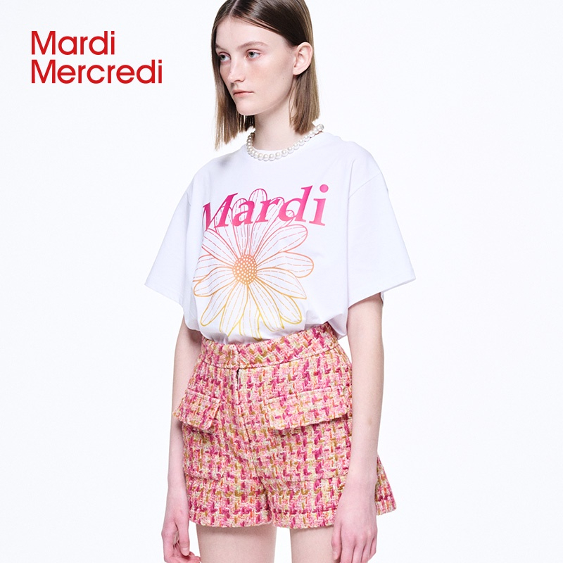 mardi-mercredi-เสื้อยืดแขนสั้น-พิมพ์ลายดอกเดซี่-ไล่โทนสี-ขนาดเล็ก-แฟชั่นฤดูใบไม้ผลิ-เสื้อยืดผู้หญิง