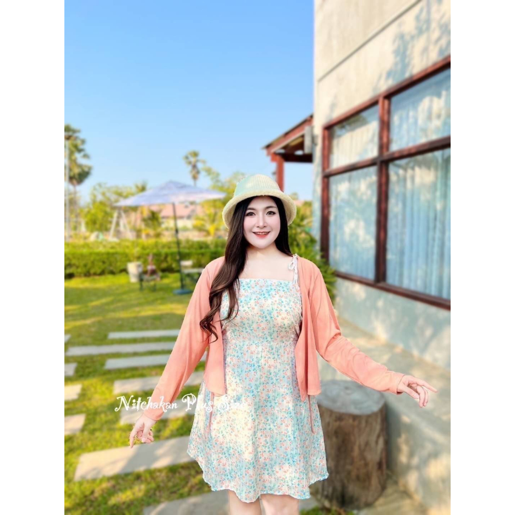 plussize-เดรสคนอ้วน-l-40-46-xl-48-56-สม๊อคหลัง-ยาว-36-42-แล้วแต่ผูกเชือก