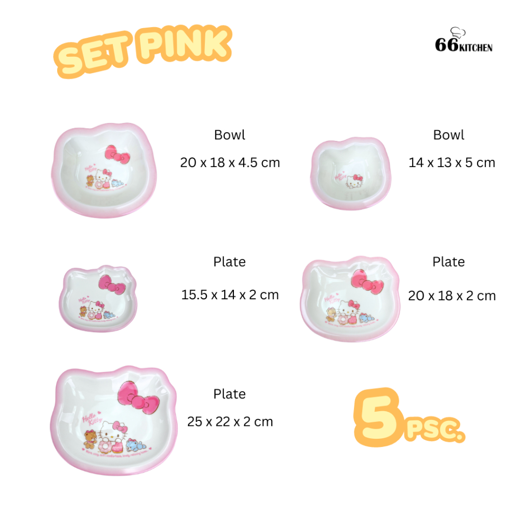 พร้อมส่ง-เซ็ตจาน-ชาม-กระเบื้อง-ลาย-hello-kitty-ลิขสิทธิ์แท้จาก-sanrio-เซ็ต-5-ชิ้น