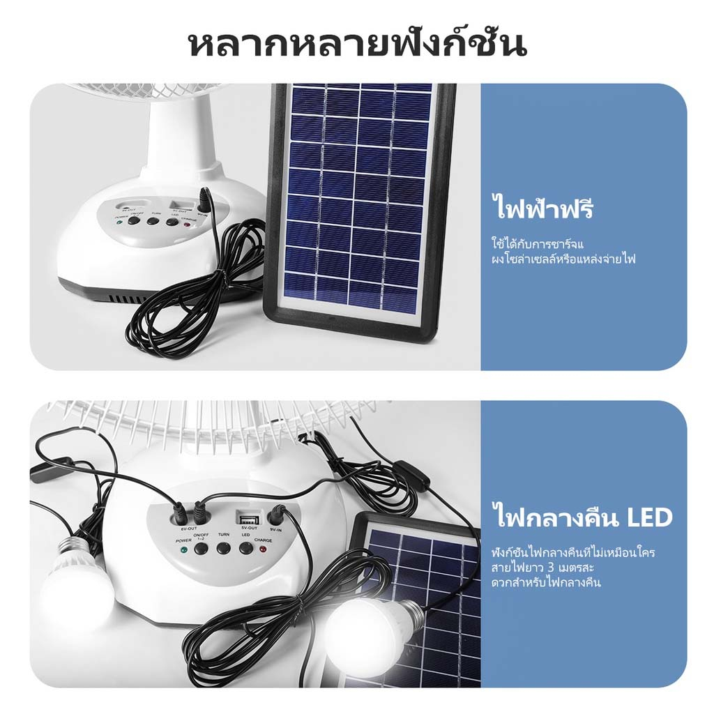 พัดลมโซล่าเซลล์-12-มีแบตในตัว10ชั่วโมง-พร้อมไฟ-led-ลดค่าไฟ-solar-cell-fan-energy-saving