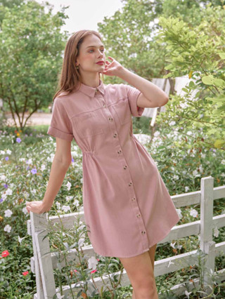 Jane Dress - PK เดรสสั้นกระเป๋าอกซาฟารี ชมพู  Brand Calla Creativ