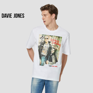 DAVIE JONES เสื้อยืดโอเวอร์ไซซ์ พิมพ์ลาย สีขาว Graphic Print Oversized T-Shirt in white WA0147WH BK