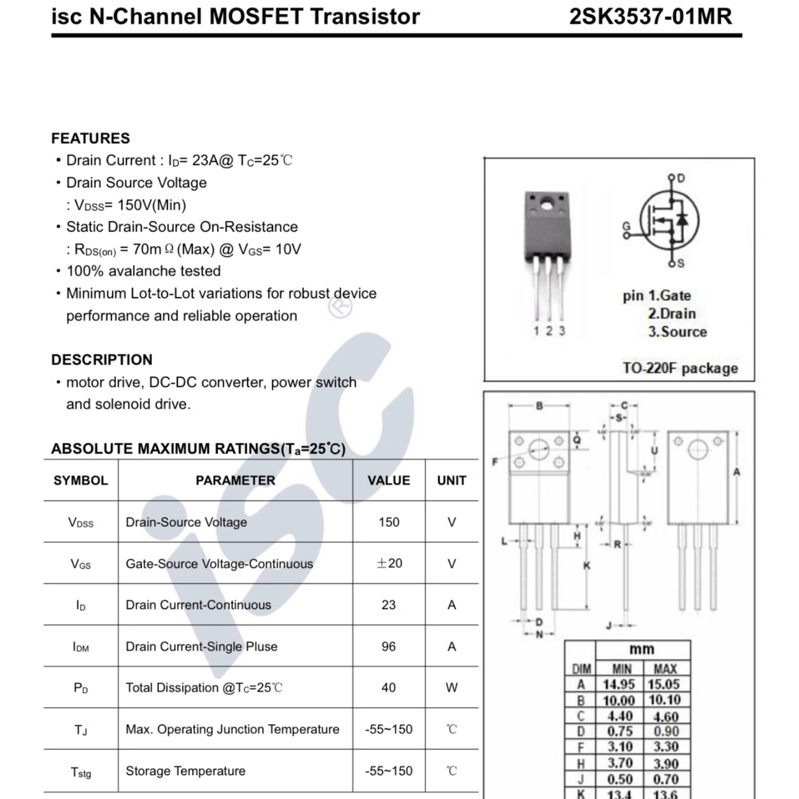 k3537-to220-23a-150v-mosfet-n-fet-มอสเฟต-ทรานซิสเตอร์-สินค้าพร้อมส่ง-ราคา1ตัว