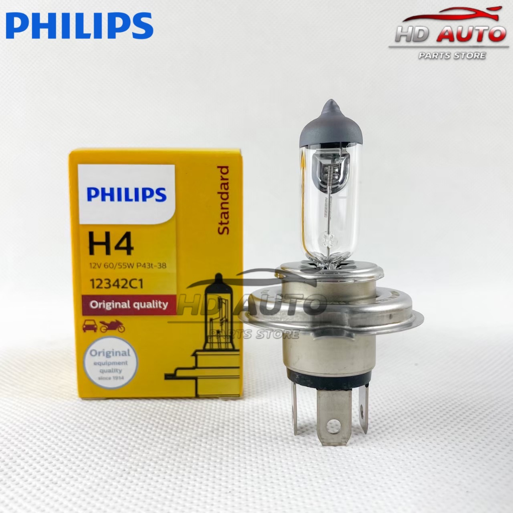Philips H4 VisionPlus Car Headlight Bulbs (Twin Pack) - 12V 60/55W, P43t-38 Base (12342VPS2) - Halogen Upgrade