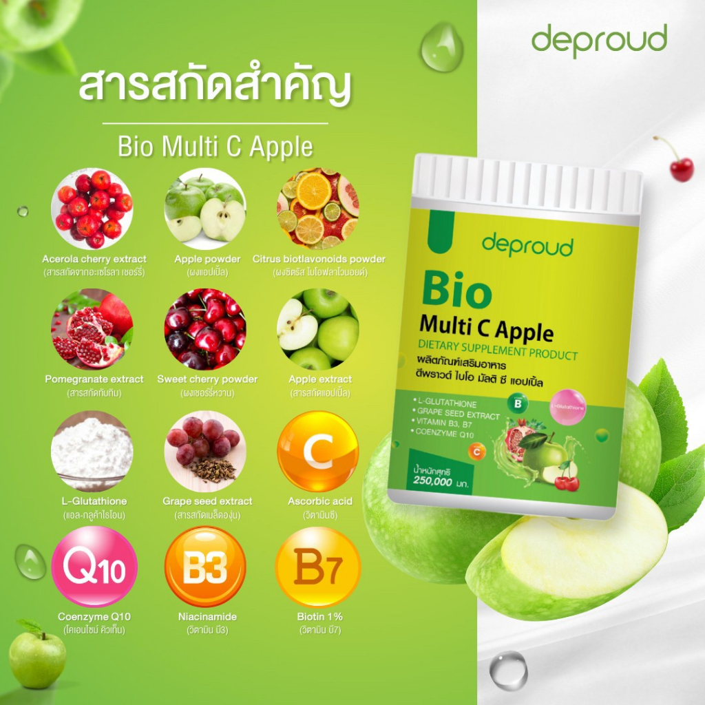 deproud-เพจหลักของแท้100-bio-multi-c-apple-ดีพราวด์-วิตามินซีสด-รสแอปเปิ้ล-กระปุก-250g-เพื่อผิวขาวใสและสุขภาพดี