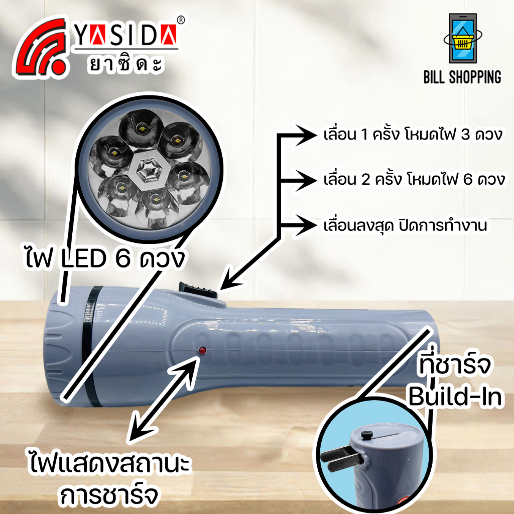 yasida-yd-400-ไฟฉาย-ความสว่างสูง-ไฟ-led-6-ดวง-ปรับความสว่างได้-แบตเตอรี่เยอะ-ใช้งานได้ต่อเนื่อง-ยาวนาน-พกพาง่าย