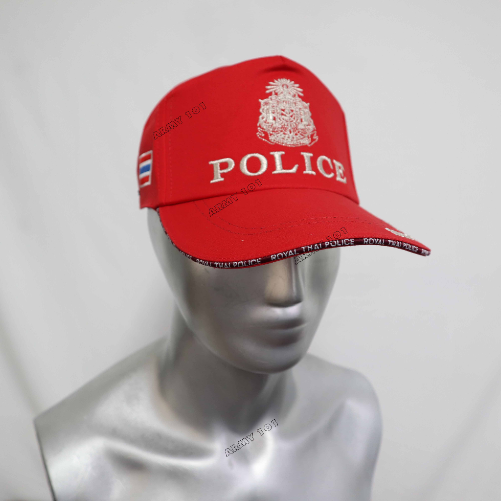 หมวก-ตำรวจ-police-สีแดง-ปรับขนาดได้-ระบายอากาศดี-ใส่สบาย