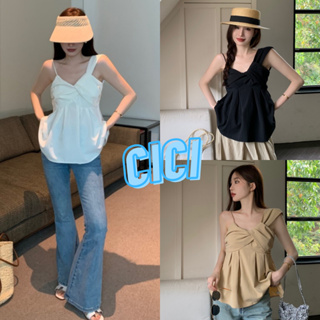 Cici(NO.WK958)เสื้อกล้ามสายเดี่ยว ผ้าลินิน ดีเทลหน้ายาวหลังสั้น มีซิปข้าง เนื้อผ้าละมุนใส่สบาย