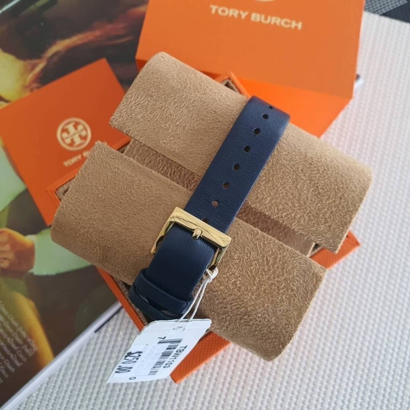 สด-ผ่อน-นาฬิกาสายหนัง-หน้าปัดเหลี่ยม-tbw1103-tory-burch-watch