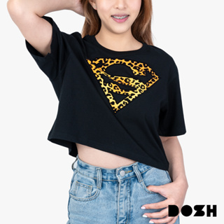 DOSH WOMENS CROPPED TOPS SUPERMAN เสื้อยืดทรงครอปสั้น ผู้หญิง DSWT1048-BL