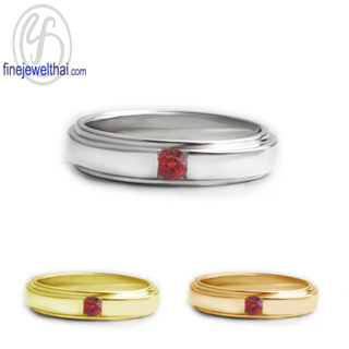 Finejewelthai-แหวนทับทิม-ทับทิม-แหวนพลอย-แหวนเงินแท้-พลอยประจำเดือนเกิด-Ruby-Silver-Ring-Birthstone-R1417rb