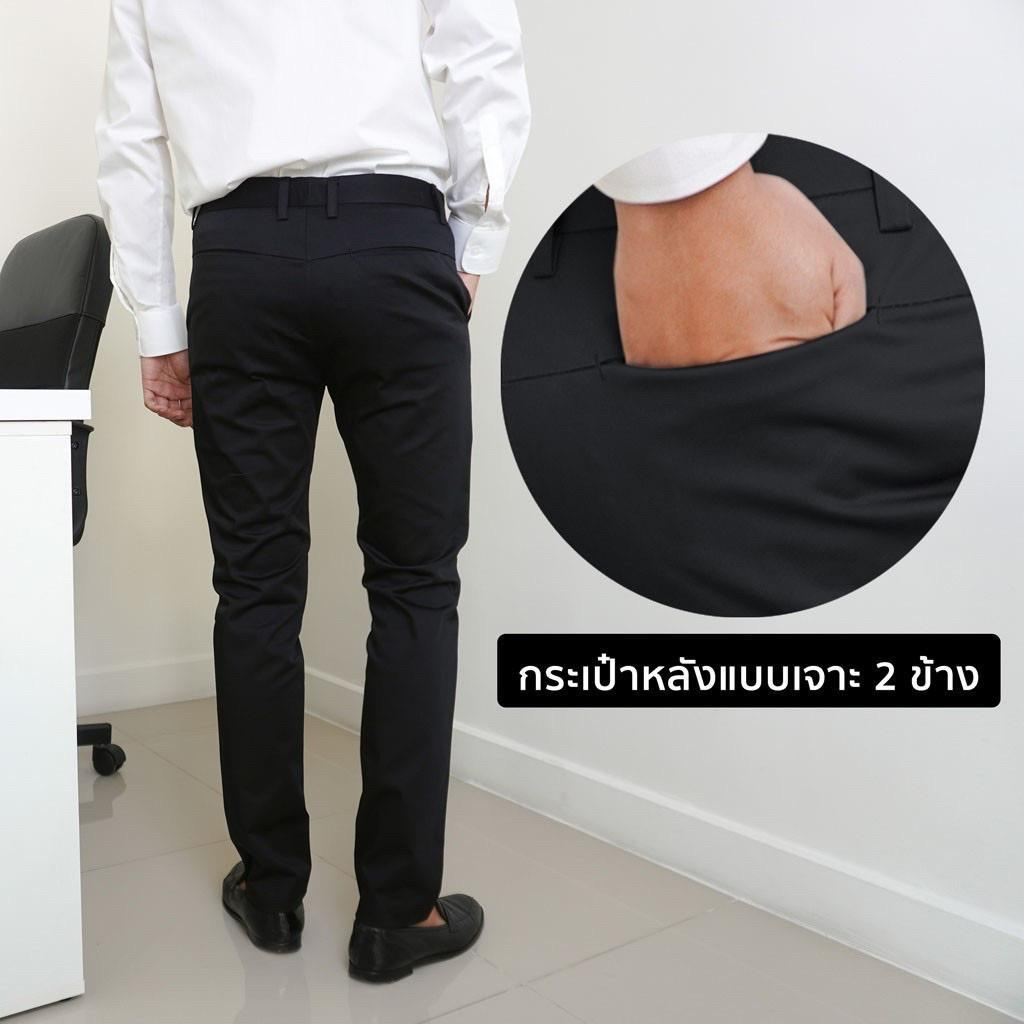 กางเกงสแล็คขายาวสีดำ-กางเกงทำงานผ้ายืดขากระบอกเล็ก-เอว28-52