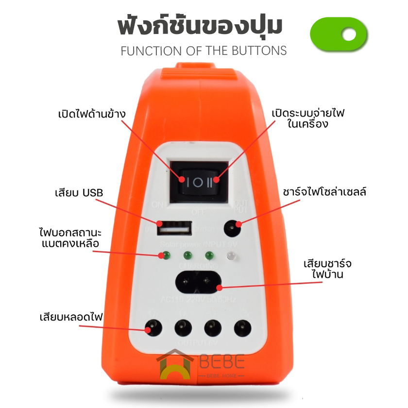 ไฟแคม์ปิ้งโซล่าเซลล์-ไฟฉาย-6000-mah-ชุดสำรองไฟโซล่าเซลล์-ชาร์จมือถือได้-หลอด-led-ชุดโซล่าเซลล์