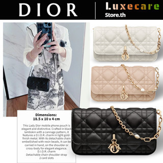 1 ดิออร์👜Dior LADY DIOR Women/Shoulder Bag/กระเป๋าคลัทช์/กระเป๋าโซ่ S0977ONMJ_M900