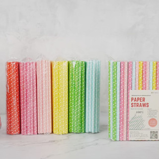 หลอดกระดาษลายริ้ว เเบรนด์ Paper Straws ขนาด 8mm×197mm Food Grade มาตรฐานจาก FSC บรรจุ100 หลอด ผู้ผลิตเจ้าเเรกในประเทศไทย