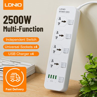 LDNIO SC4408 ปลั๊กพ่วง 4 ช่อง 4 USB 3.4A Max universal outlet Power Strip รองรับไฟ 2500W-10A(Max) 250V สายยาว 2 เมตร