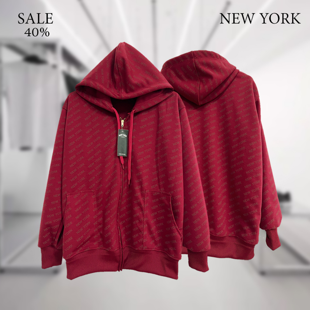 New york limited เสื้อกันหนาว เสื้อตคลุมแขนยาว ฮู้ด รุ่นพิมพ์ งานพรีเมี่ยม สีดำ แดง กรม กาแฟ เทาเข้ม ครีม