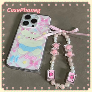 🍑CasePhoneg🍑สไตล์สร้อยข้อมือ iPhone 11 14 pro max ป้องกันการหล่น ขอบเต็ม การ์ตูน เส้นขอบโปร่งใส case for iPhone 12 13