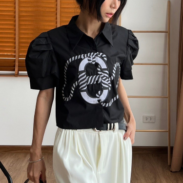 chani-1220-l-top-shirt-สกีนลายกราฟฟิค-เสื้อเชิ้ตแฟชั่น