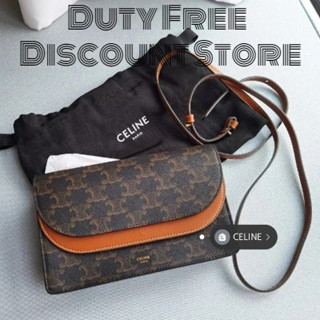 Celine WALLET ON STRAP IN TRIOMPHE CANVAS AND SMOOTH LAMBSKIN