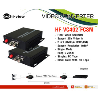 Video Converter 2ช่อง (FO to BNC) Hiview รุ่น HF-VC402-FCSM สามารถออกใบกำกับภาษีได้